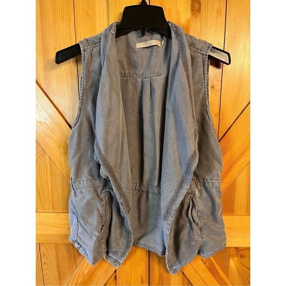 Max Jeans Vest Waterfall Drape Front Military Gray Tencel Utility Medium (3015) - Picture 1 of 6